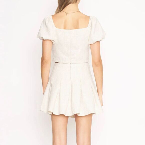 4Sienna Esma Pleated Textured Tweed Mini A-Line Skater Skirt Ivory Women XS - Picture 3 of 10
